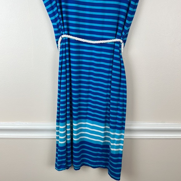 Calvin Klein Striped Blue/Turquoise/White T-Shirt Dress w/Belt, Size 8, Rayon - Picture 10 of 14